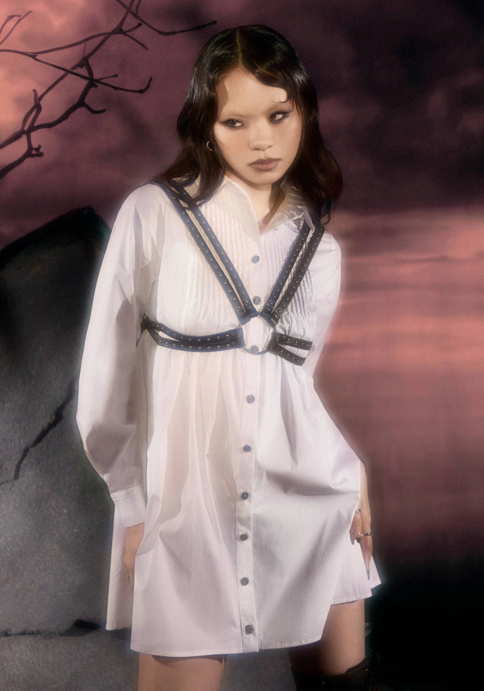 Arde Pintuck Mini Shirt Dress