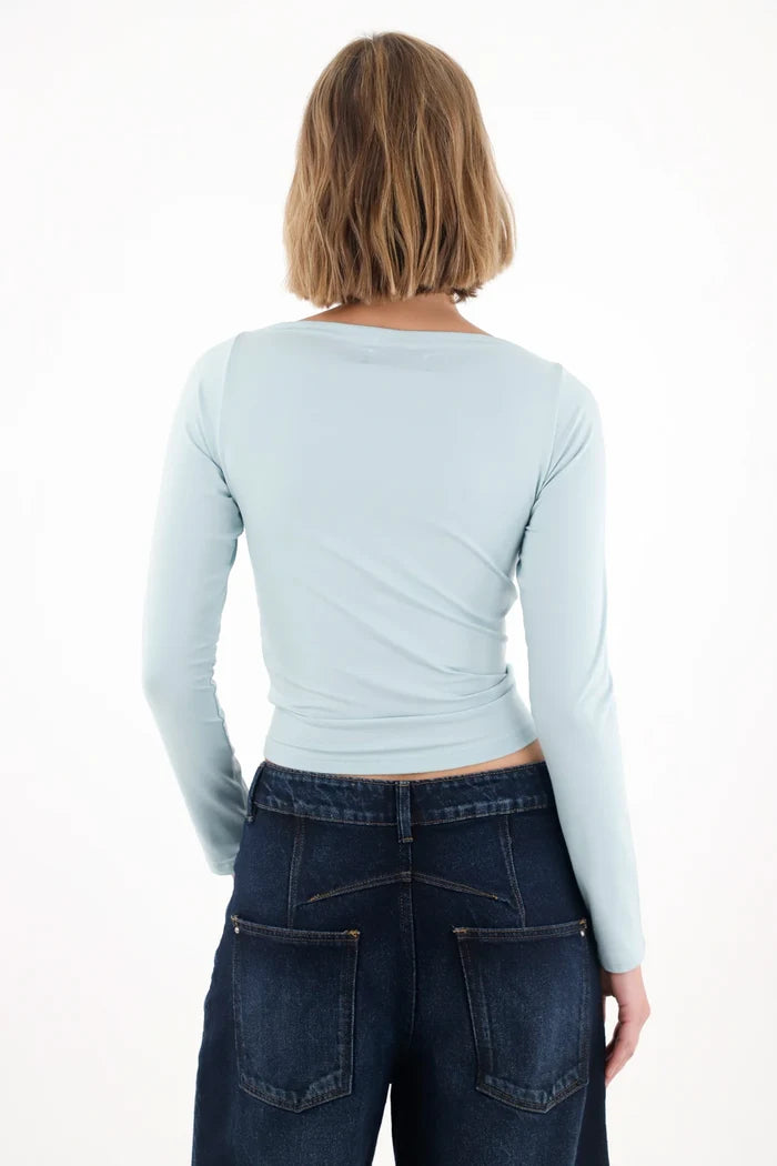 Fitted Boat Neck T-Shirt in Blue for Women