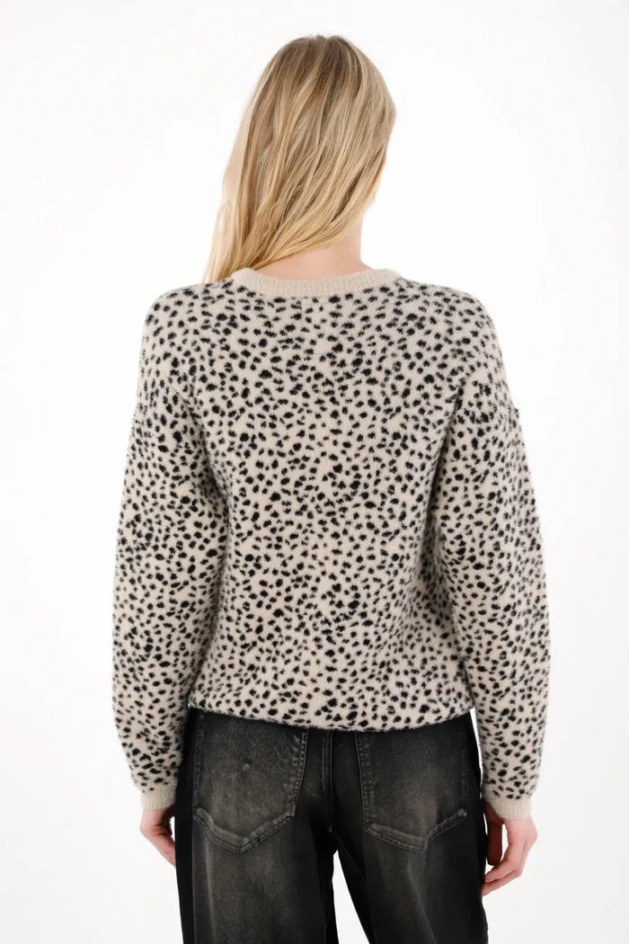 Fuzzy Knit Sweatshirt with Animal Print for Women