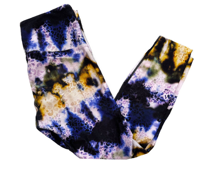 Lorna Jane Women's Yellow & Purple Leopard Print Crop Leggings Size L MSP$72