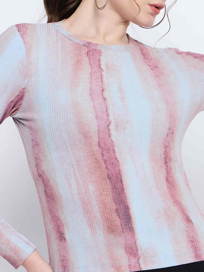Madame Abstract Print Crew Neck Loose Fit Rust Top