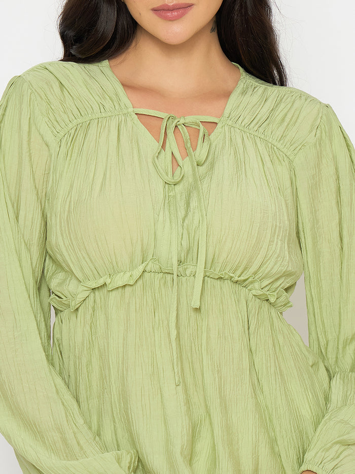 Madame Cinch Waist Apple Green Peplum Top