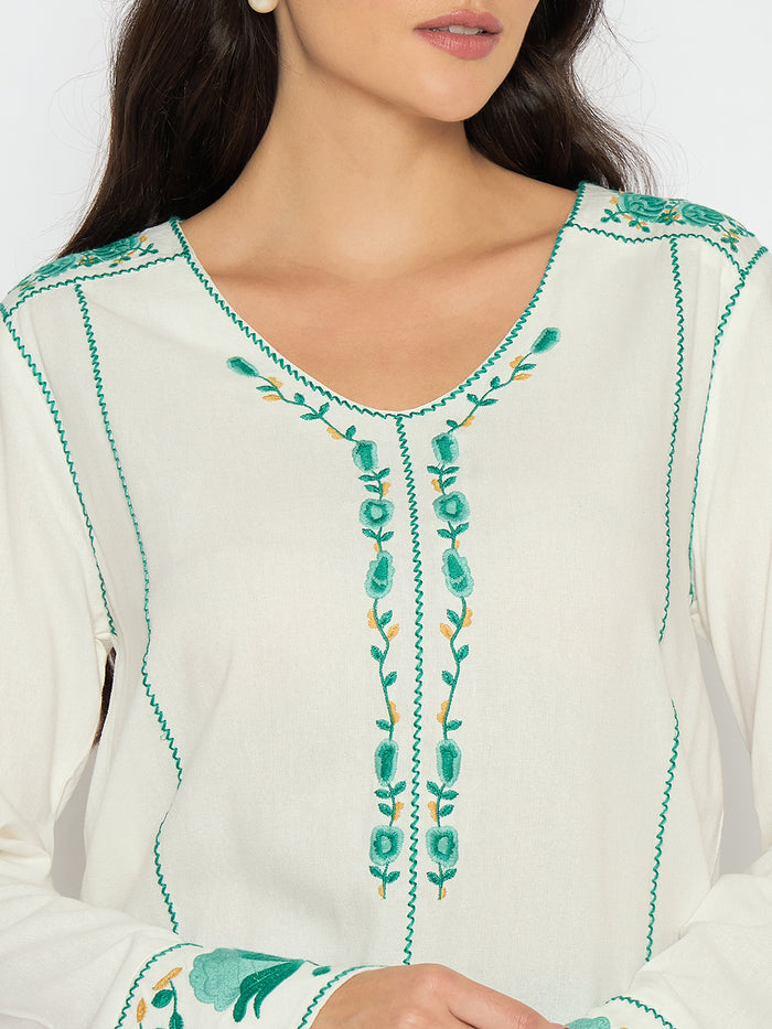 Madame Embroidered Rayon Blend White Top