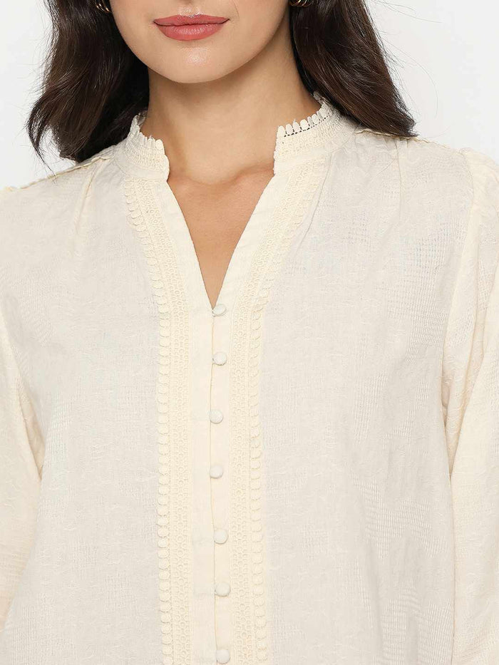 Madame Gathered Shoulders Off White Cotton Top