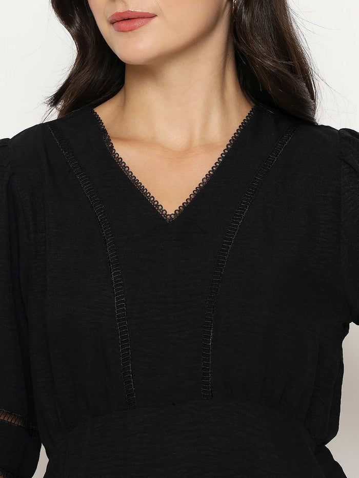 Madame V Neck Black Peplum Top