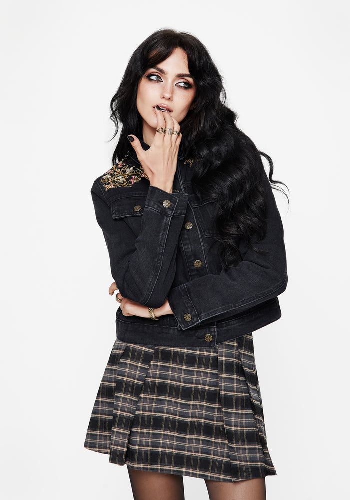 Nasturtium Floral Embroidered Denim Jacket