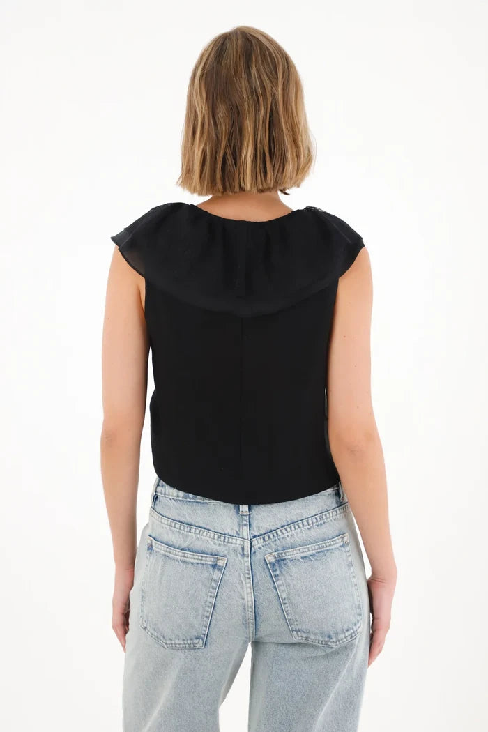 Vest in mixed fabrics and black bolero for women