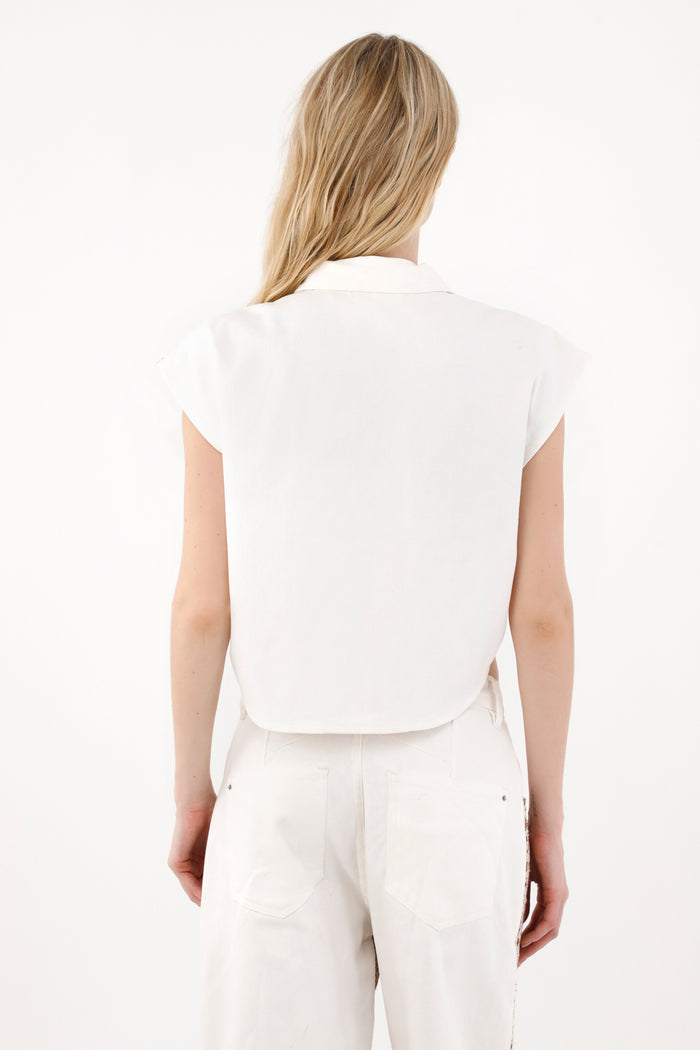 Women's Cream Embroidered Overlay Vest