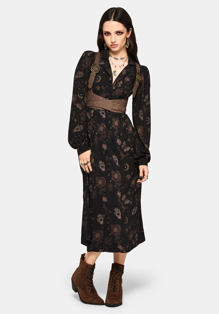 Angela Folk Print Button Up Midi Dress