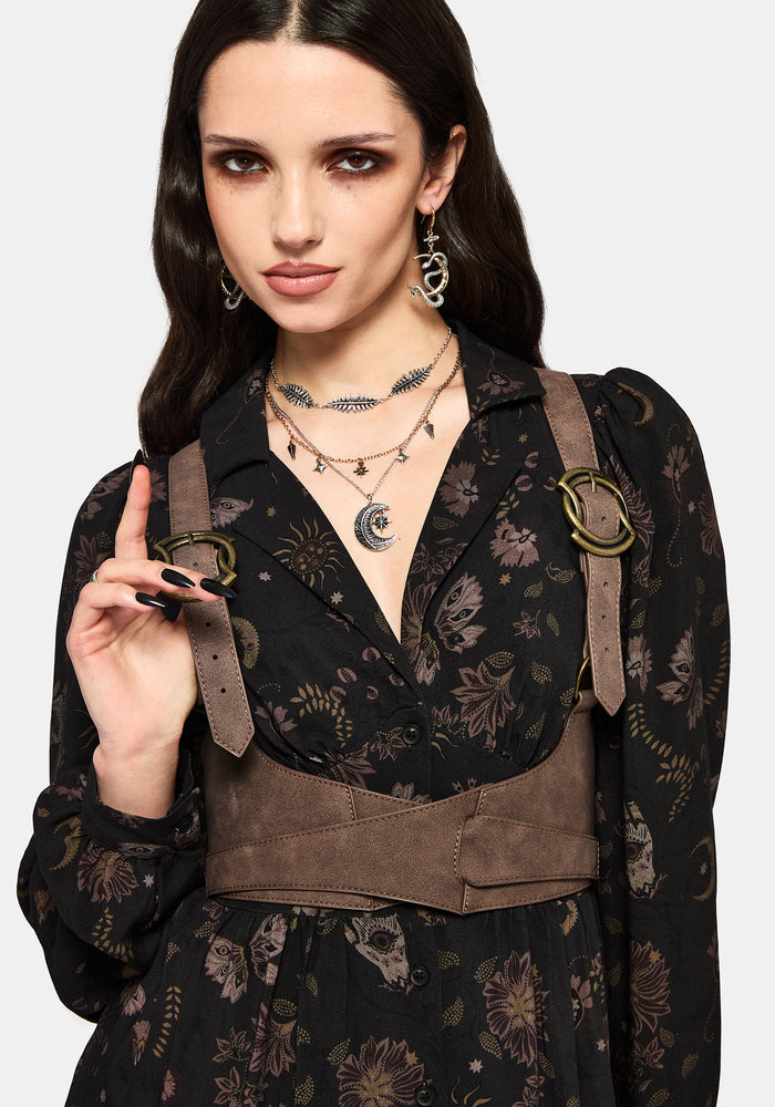 Angela Folk Print Button Up Midi Dress