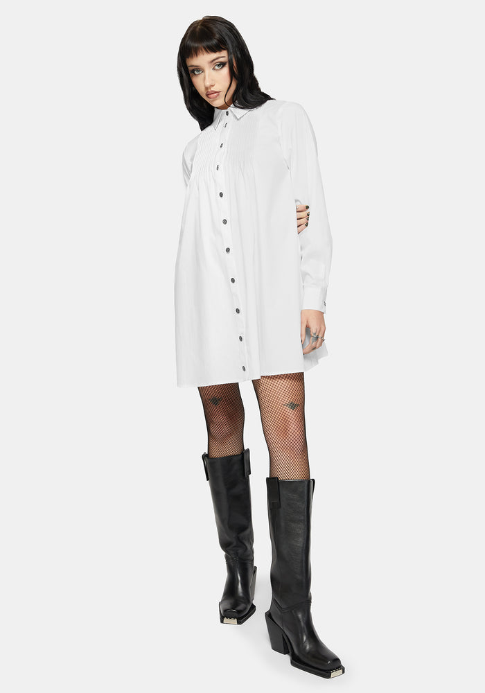 Arde Pintuck Mini Shirt Dress