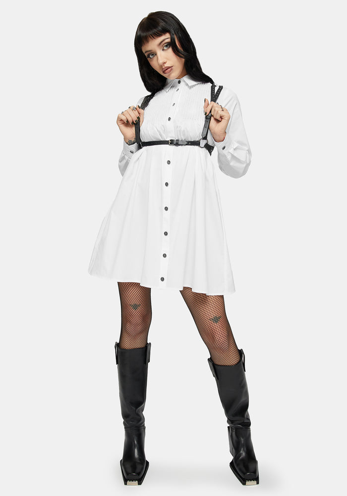 Arde Pintuck Mini Shirt Dress