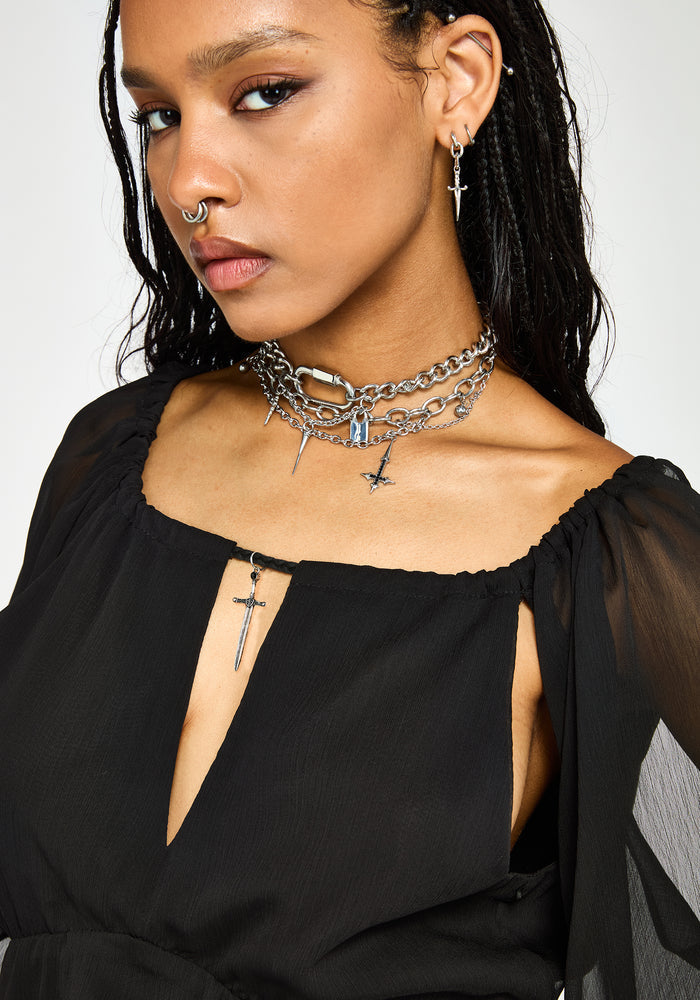 Ari Cape Charm Blouse - Black