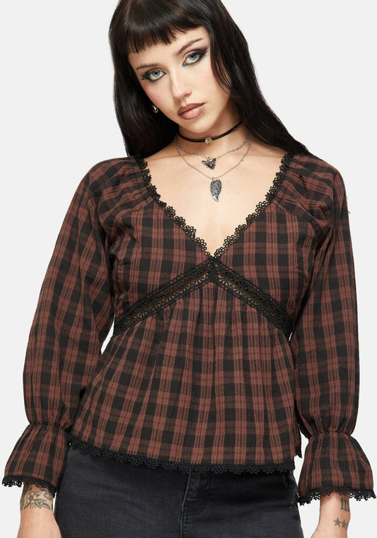 Ava Gingham Long Sleeved Blouse