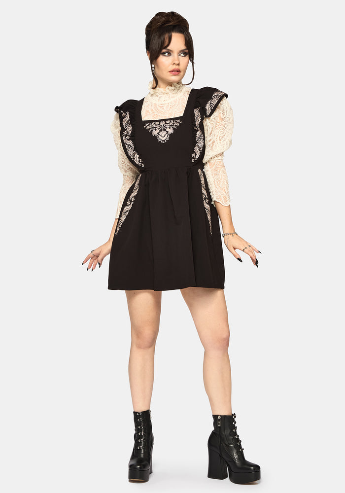 Bladeborn Embroidered Ruffle Front Mini Dress