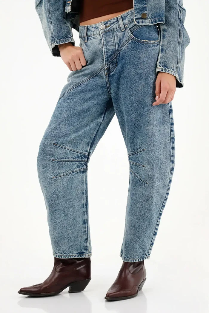 Blue Low Rise Horseshoe Jeans for Women