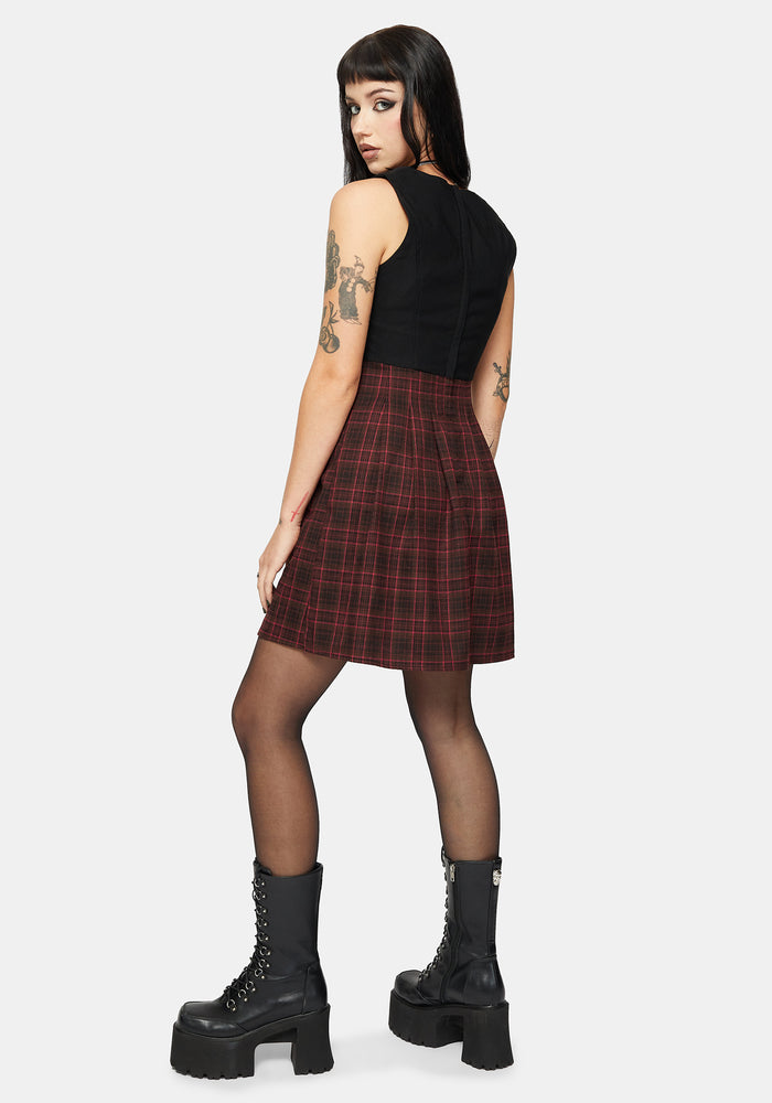 Bonnie Mixed Corset Check Pleated Mini Dress