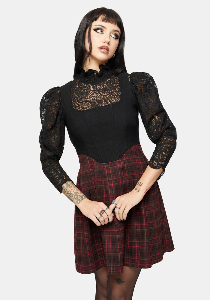 Bonnie Mixed Corset Check Pleated Mini Dress