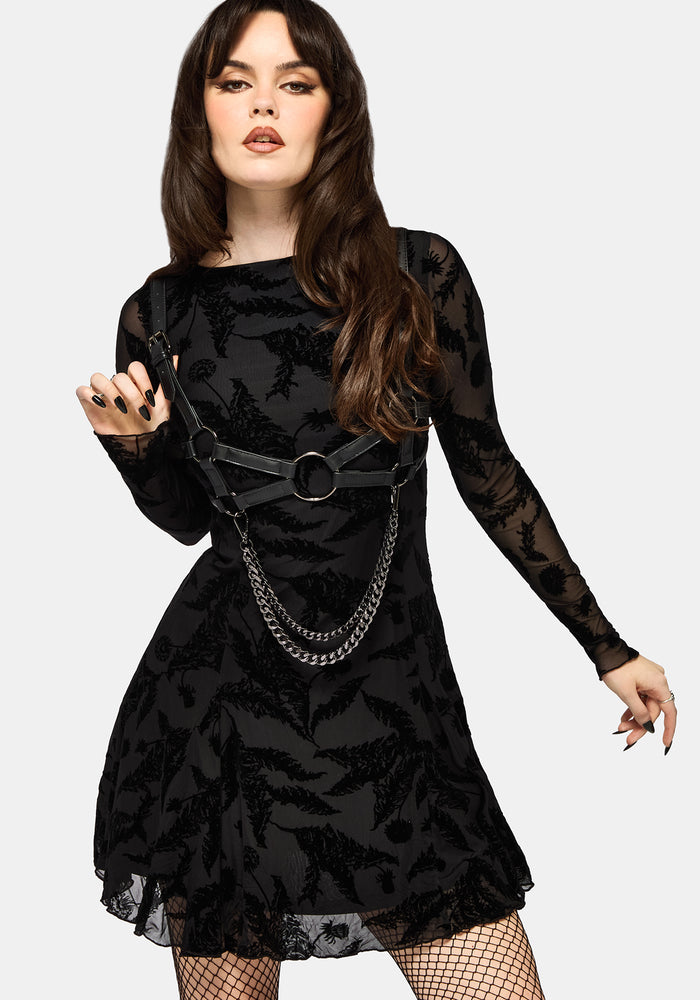 Cimora Dandelion Flocked Mesh Mini Dress