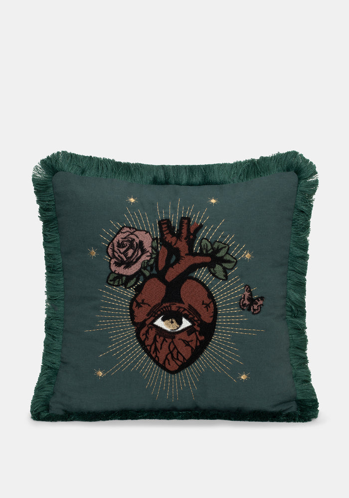 Cor Amara Heart Embroidered Square Cushion