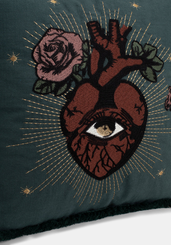 Cor Amara Heart Embroidered Square Cushion