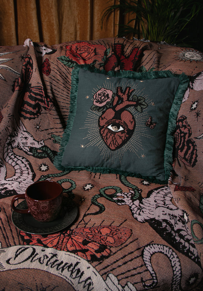 Cor Amara Heart Embroidered Square Cushion