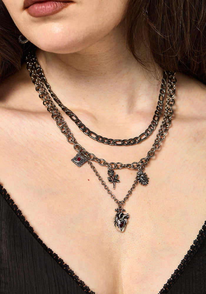 Corium and Anatomical Chain Layered Heart Necklace