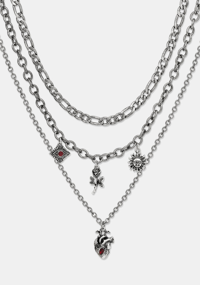 Corium and Anatomical Chain Layered Heart Necklace