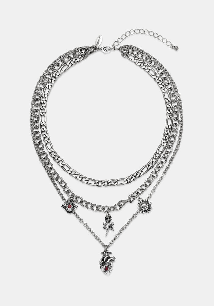 Corium and Anatomical Chain Layered Heart Necklace