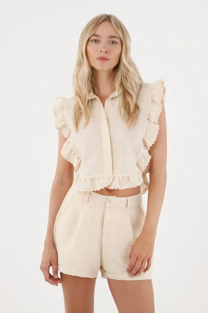 Cream Diagonal Pocket Shorts for Women