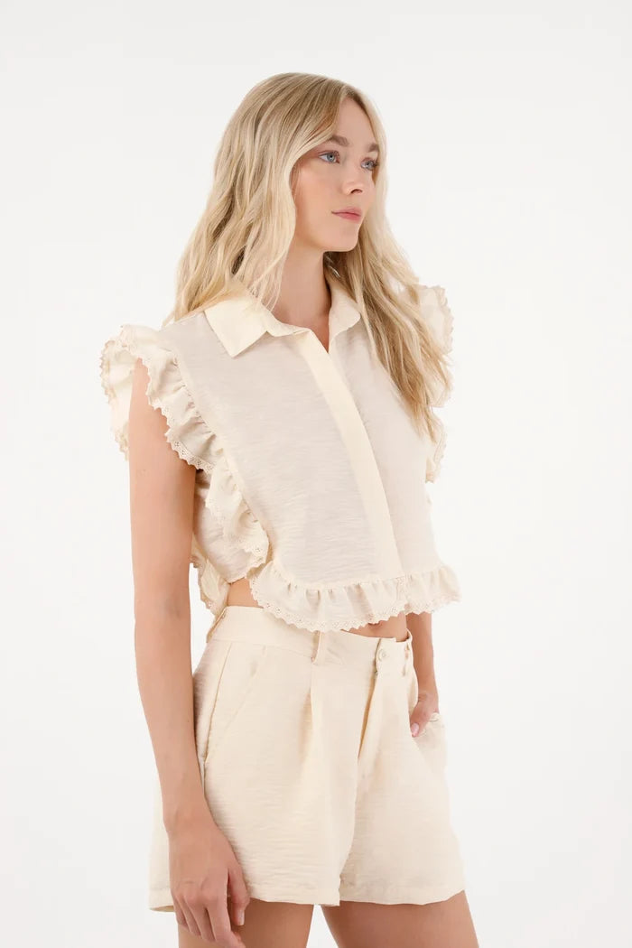 Cream Diagonal Pocket Shorts for Women
