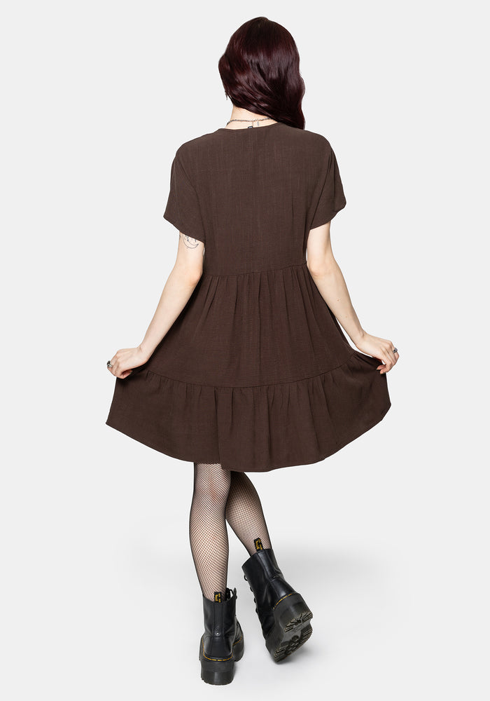 Faela Fairy Embroidered Button Up V-Neck Peplum Mini Dress UK 6