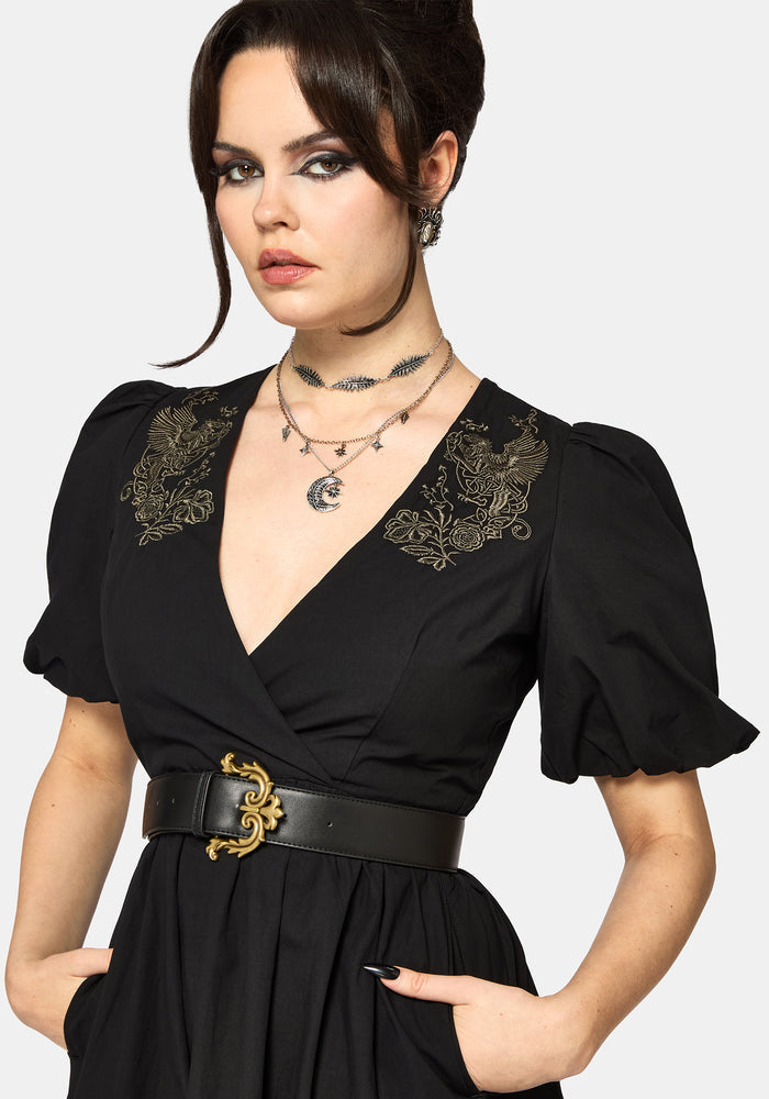 Fleux Phoenix Embroidered Wrap Midi Dress