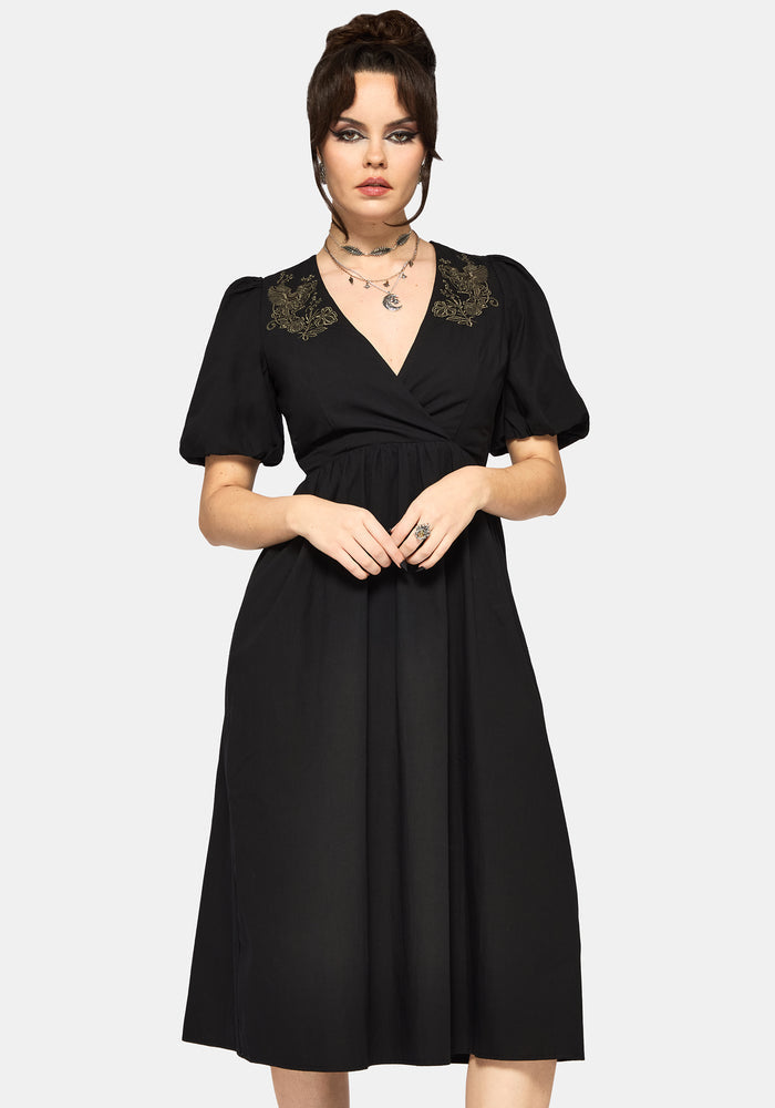 Fleux Phoenix Embroidered Wrap Midi Dress