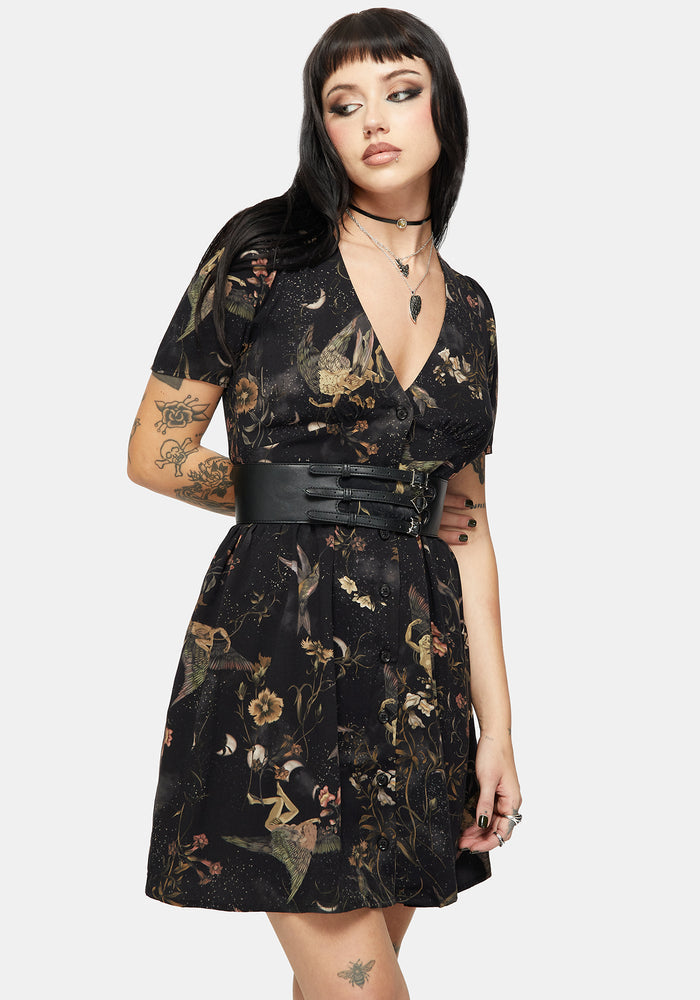 Harpyiai Print Button Up Mini Dress