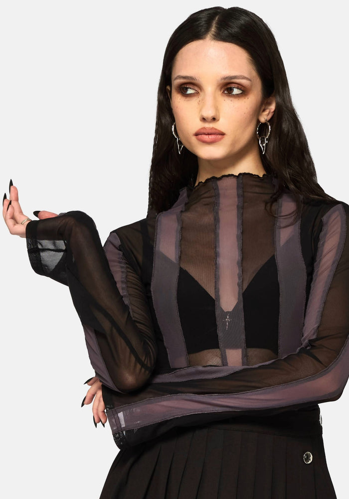 Ira Stripe Panelled Mesh Long Sleeve Top