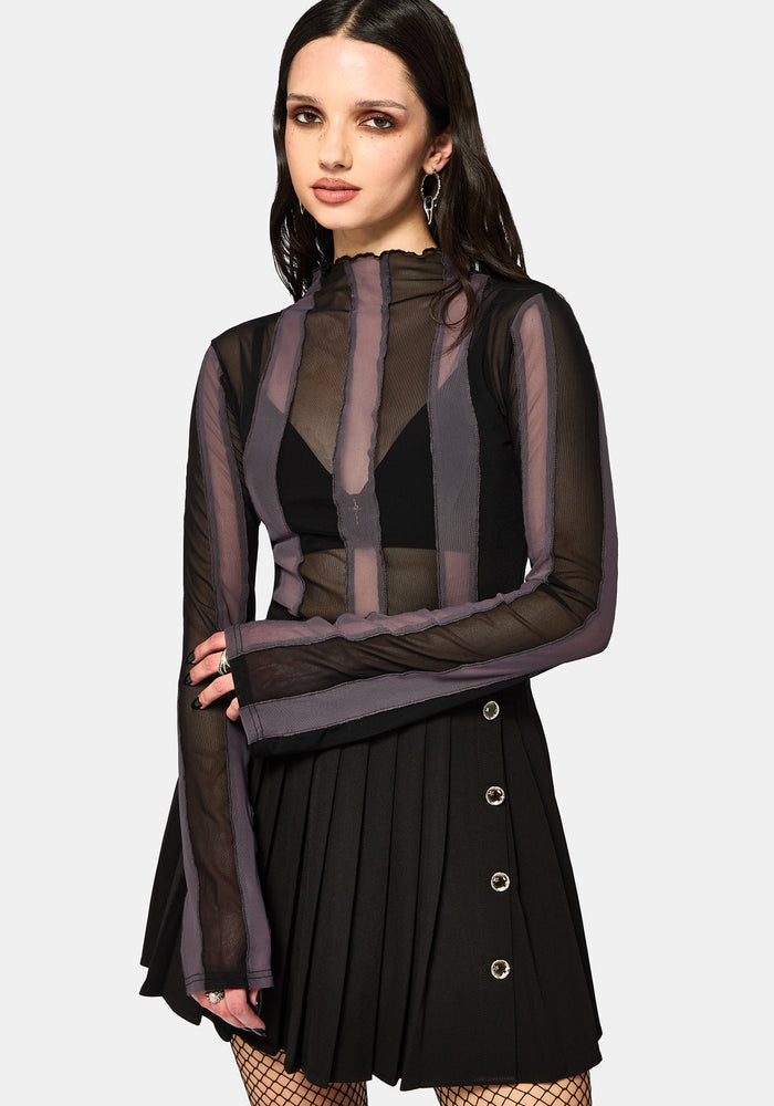Ira Stripe Panelled Mesh Long Sleeve Top