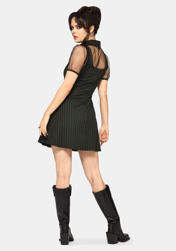 Kera Green Pinstripe Pleated Mini Dress