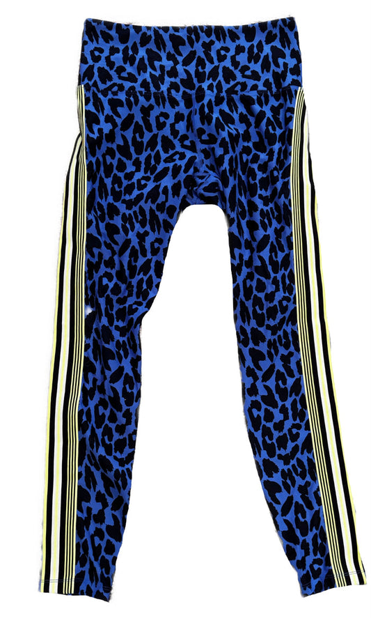 Lorna Jane Women's Blue & Black Leopard Print Leggings w/Yellow Accents Size L MSP$72