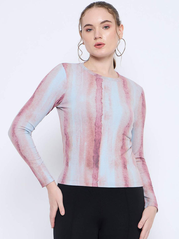 Madame Abstract Print Crew Neck Loose Fit Rust Top