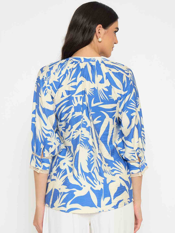 Madame Botanical Print Royal Blue Rayon Blend Top