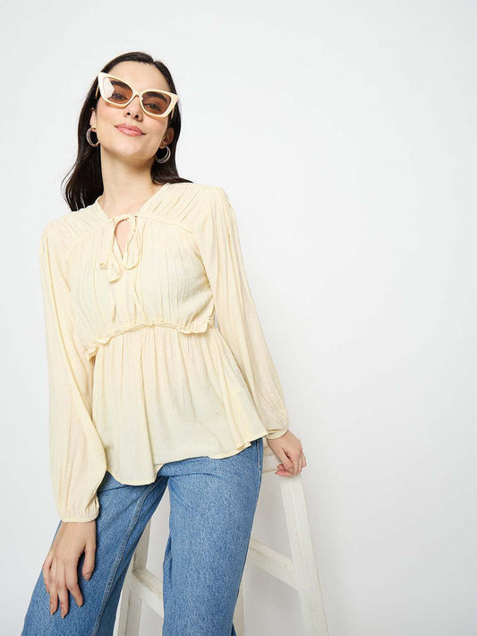 Madame Cinch Waist Off White Peplum Top