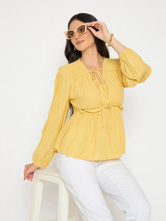 Madame Cinch Waist Yellow Peplum Top