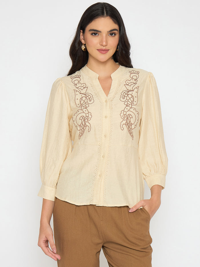 Madame Embroidered Lace Detailed Beige Top