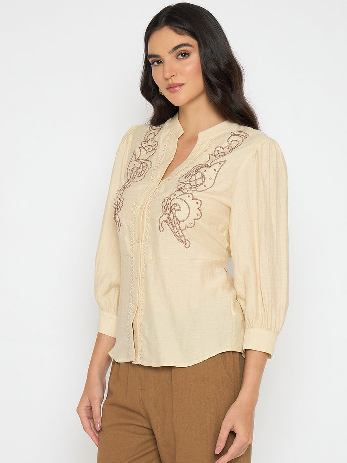 Madame Embroidered Lace Detailed Beige Top
