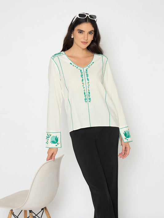 Madame Embroidered Rayon Blend White Top
