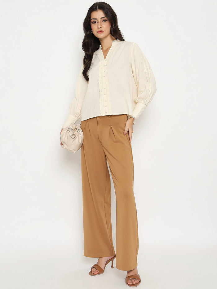 Madame Gathered Shoulders Off White Cotton Top