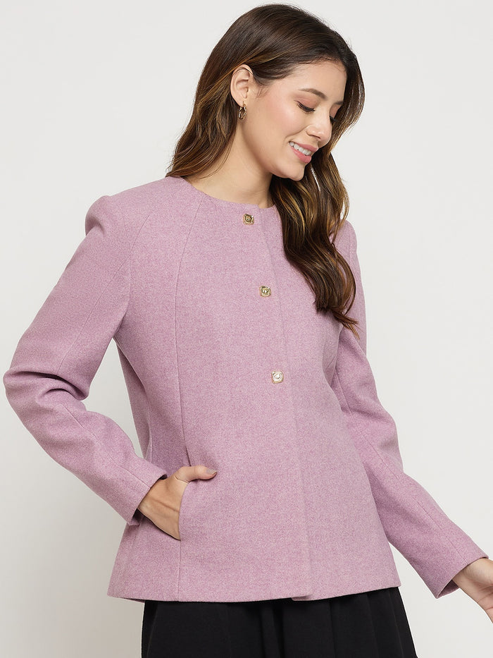 Madame Mauve Round Neck Full Sleeve Short Coat