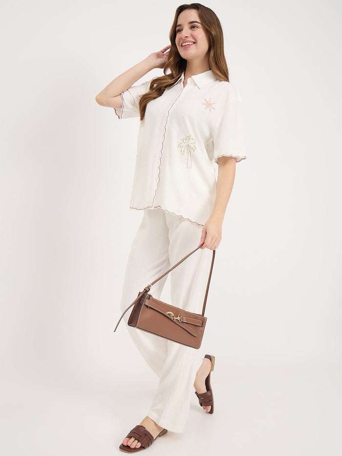 Madame Off White Rayon Blend Trousers