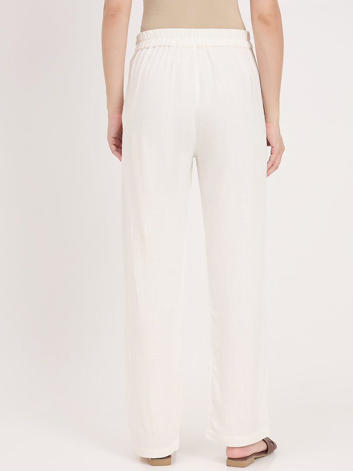 Madame Off White Rayon Blend Trousers